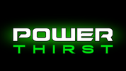 Text 'POWER THIRST' in white and green on a black background